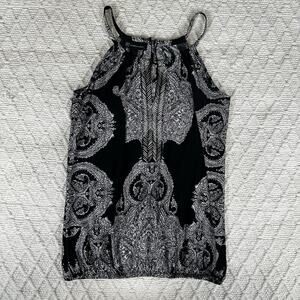 INC International Concepts Black Paisley Beaded Halter Top Women's Small